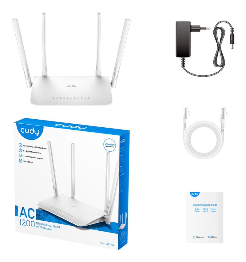 Routeur sans fil Cudy WR1300 Gigabit Ethernet Double bande (2,4 GHz / 5 GHz) Blanc