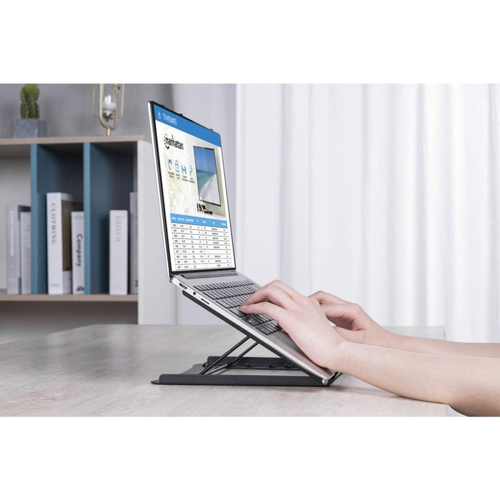 Manhattan Laptop and Tablet Stand, Adjustable (5 positions), Suitable for all tablets and laptops up to 15.6", Portable and Lightweight, Steel, Black,