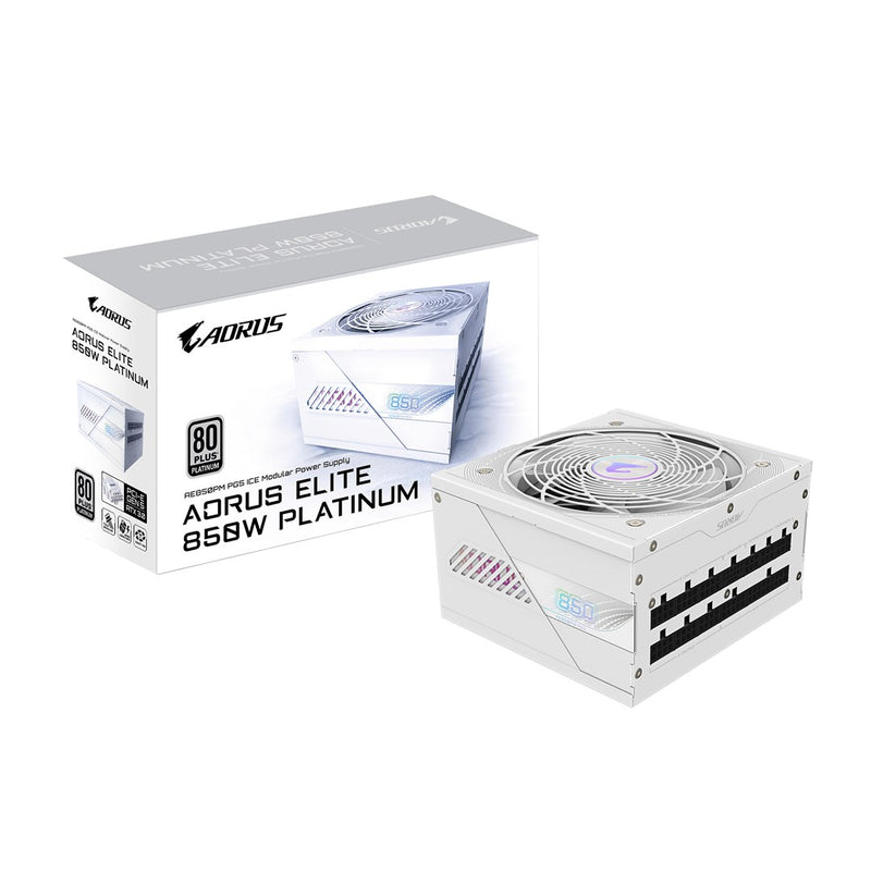 GIGABYTE AORUS ELITE P850W ICE Netzteil – PCIe 5.0, 80 PLUS Platinum, Vollmodulares Design, 120-mm-Lüfter, ATX 3.0-kompatibel, EU-Stecker