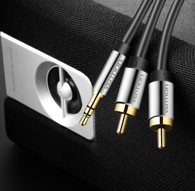 Vention 3.5mm Male to 2RCA Male Audio Cable 2M Black Metal Type