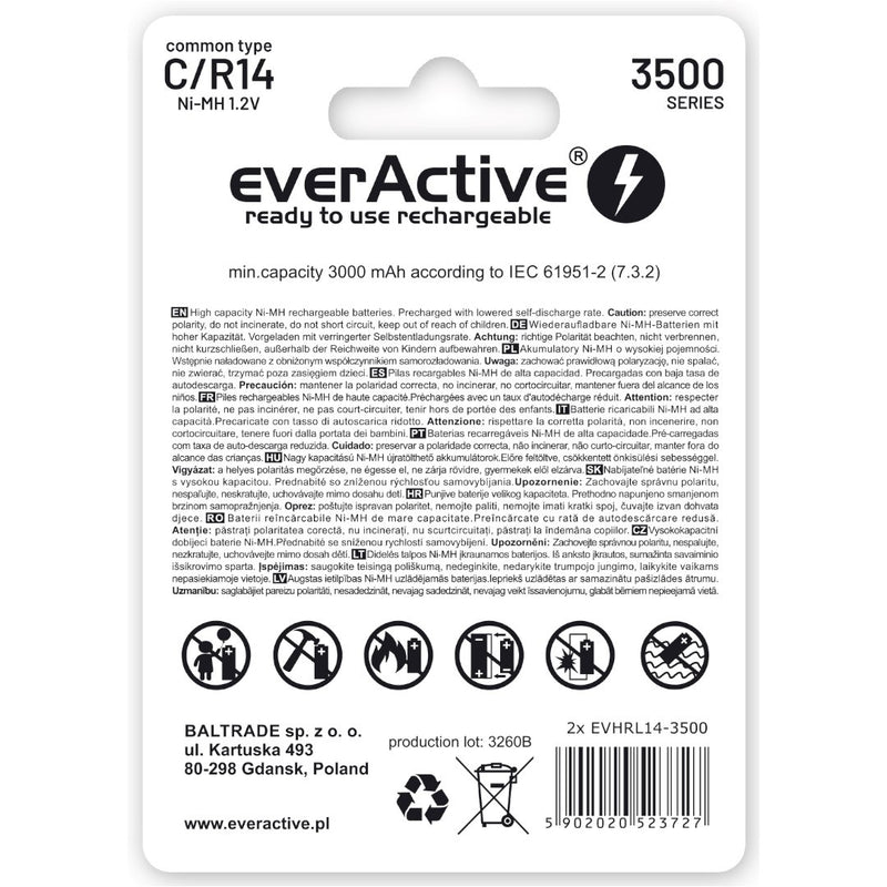Rechargeable Batteries everActive R14/C Ni-MH 3500 mAh ready to use