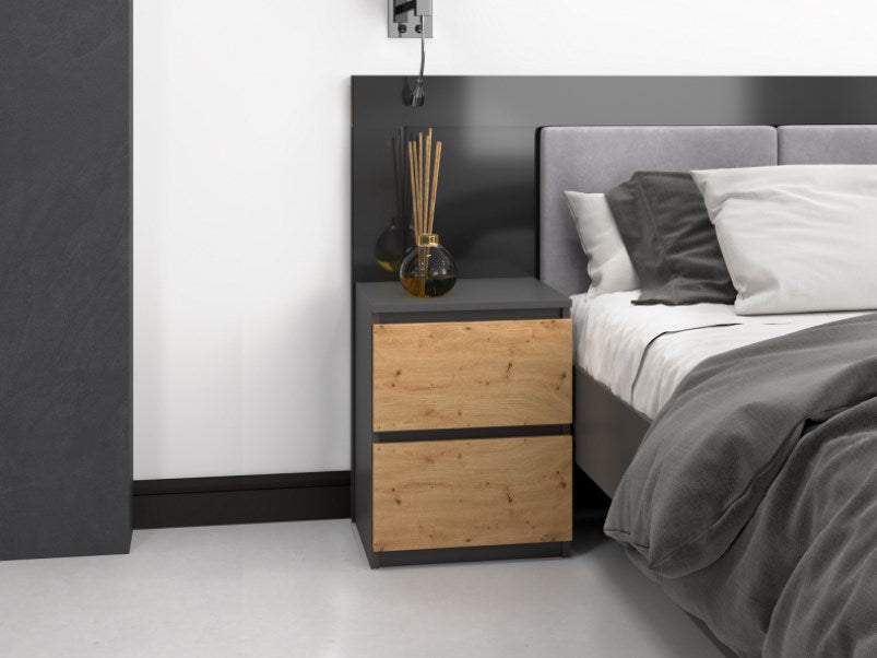 Topeshop W2 ANTRACYT/ARTISAN nightstand/bedside table 2 drawer(s) Anthracite, Oak