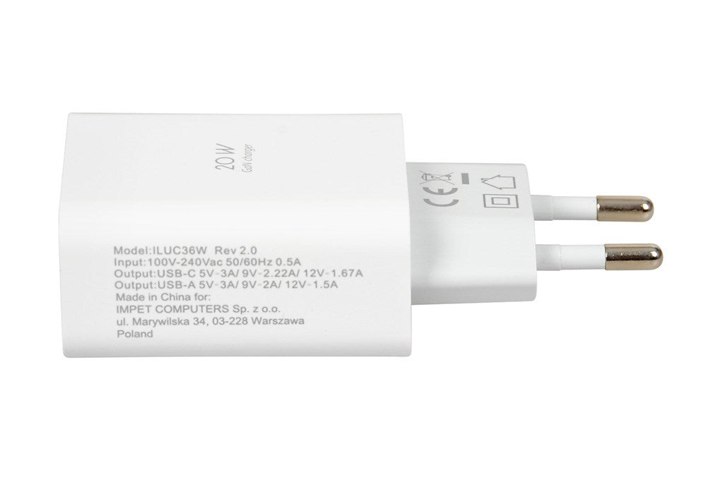 Wall charger iBOX C-36 GaN PD20W, white
