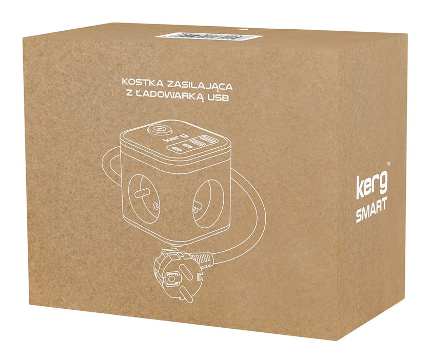 KERG SMART – 3-SOCKET POWER STRIP + USB-A+USB-C CHARGER 1.5M 3×1.5MM2 H05VV-F 16A/250V