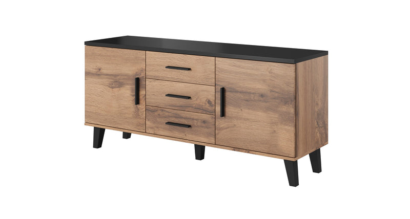 Buffet Cama LOTTA 150 2 portes 3 tiroirs chêne wotan + noir mat