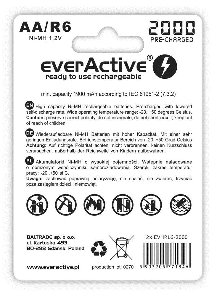Rechargeable batteries everActive Ni-MH R6 AA 2000 mAh Silver Line