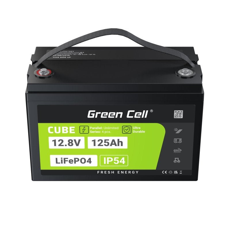 Green Cell Žalias Cell CUBE LiFePO4 125Ah 12,8V 1600Wh liio geležies fosfato baterija kemperiui, sauls energijai, neprijungtai prie tinklo, laivui Lit