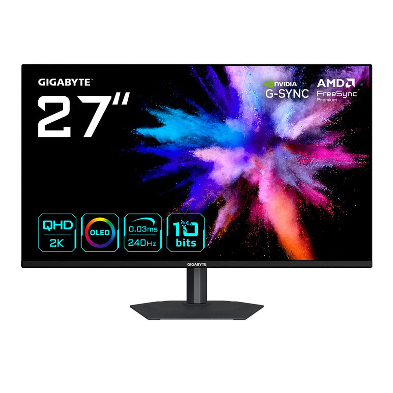 GIGABYTE GO27Q24A 27” OLED 2K QHD Gaming Monitor- 2560 x 1440, 240Hz, 0.03ms, 400 cd/m2, FreeSync Premium, G-Sync Compatible, HDMI 2.1, Displayport 1.