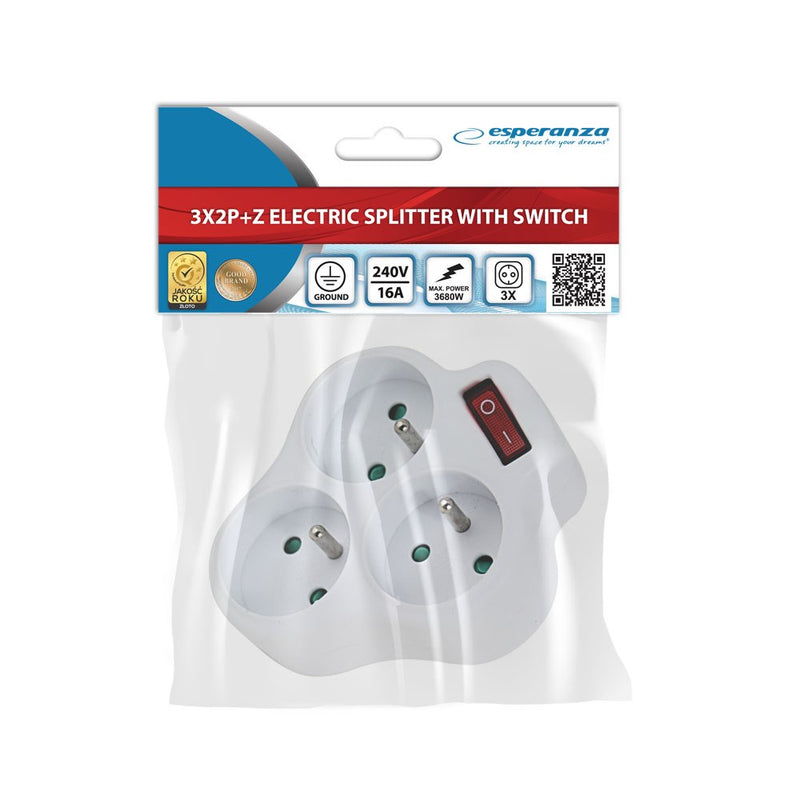 Esperanza ELK304W Electrical Splitter 3 sockets switch White