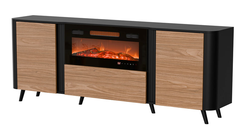 Cama Volare Kommode 200 x 39 x 75 cm schwarz/nussbaum + Kamin