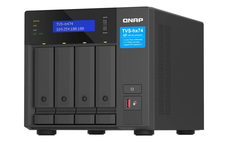 QNAP TVS-H474 NAS Tower Intel® Core™ i3 i3-12100 8 GB DDR4 0 TB QuTS hero Black