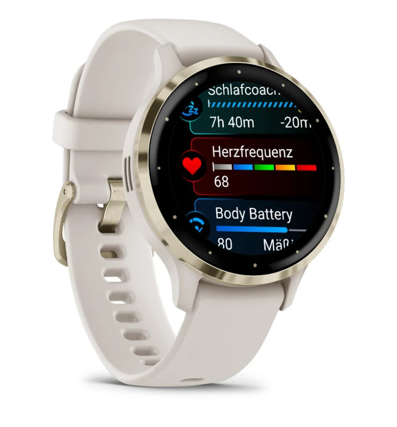 Garmin Venu 3S 3,05 cm (1.2") AMOLED 41 mm Digital 390 x 390 Pixel Touchscreen Gold, Ivory Wi-Fi GPS (Satellit)