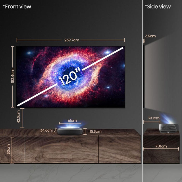 Hisense 120L9HA projection TV Ultra short throw projector 3000 ANSI lumens DLP UHD 4K (3840x2160) Black, Dark Grey