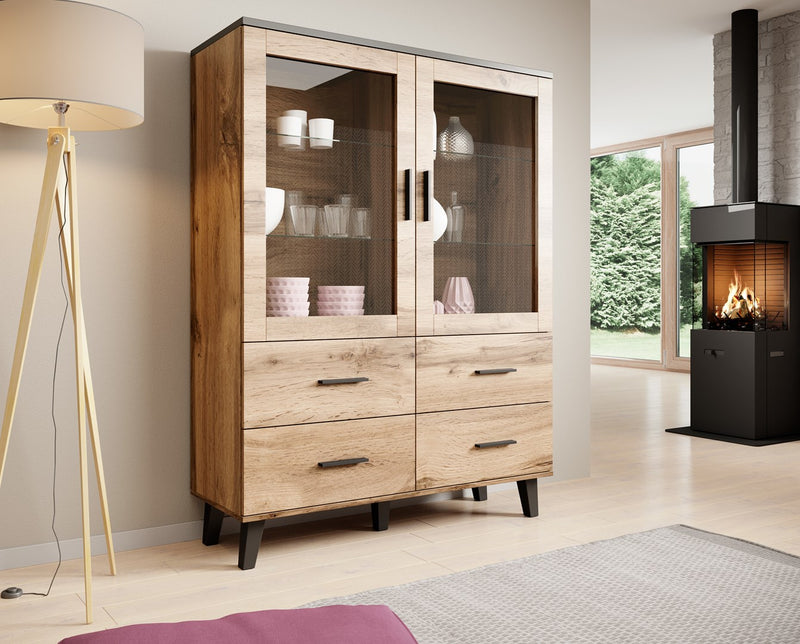 Cama Vitrine LOTTA 2D4D Wotan Eiche + Mattschwarz