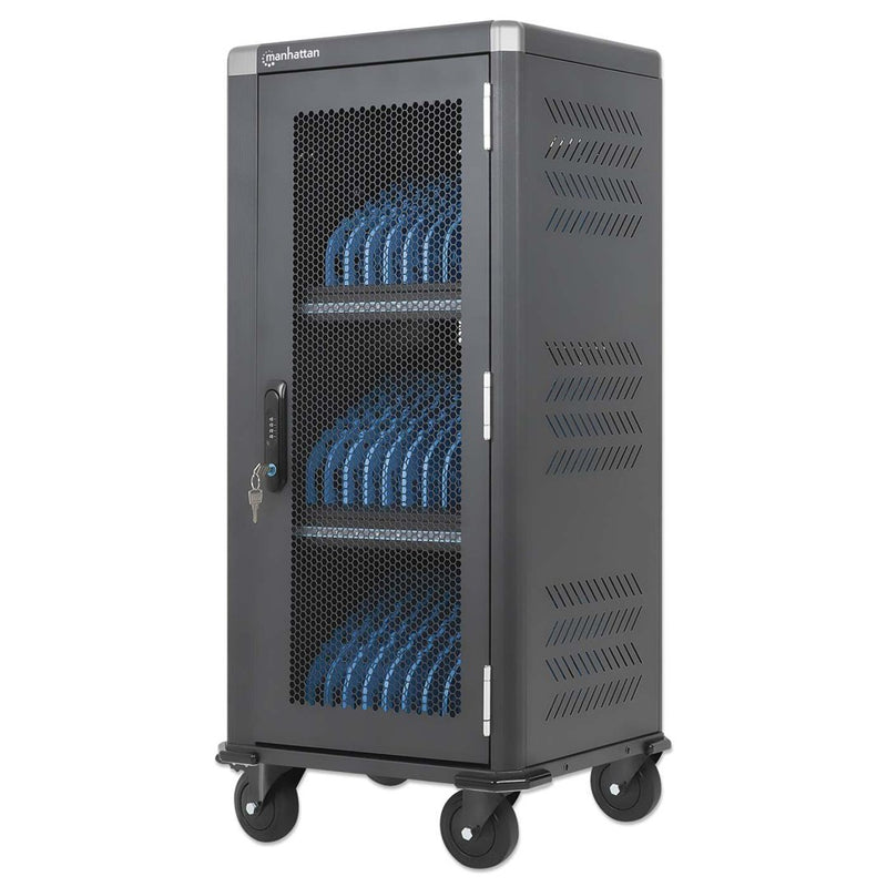 Manhattan iPad to 13", MacBook Air to 13" & Chromebook 14" 30-bay Charging Trolley/Cart via USB-C (30W), Also other tablets/smartphones (with device t