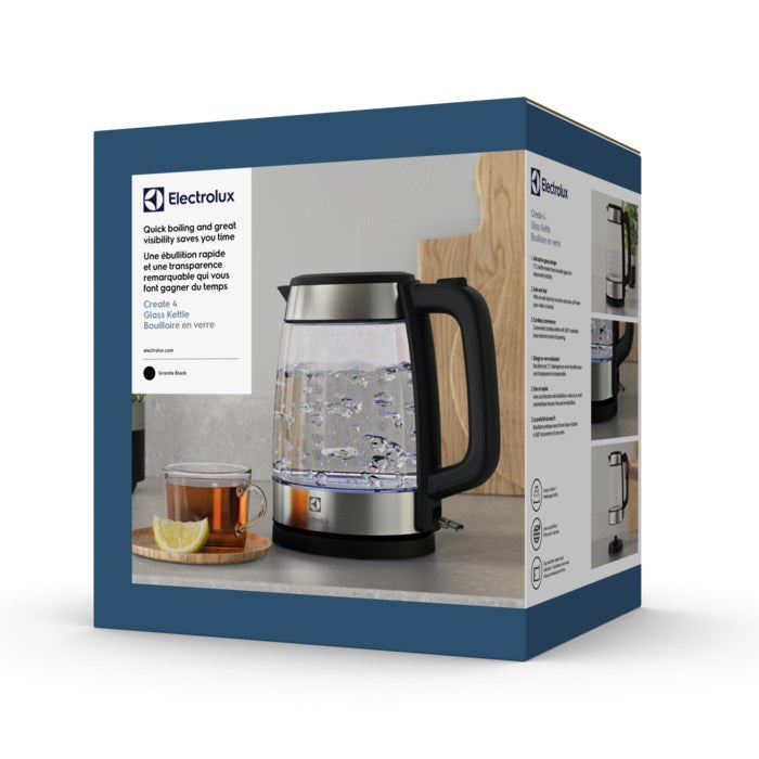 Electrolux E4GK1-4GB Wasserkocher 1,7 L 2200 W Schwarz, Edelstahl, Transparent