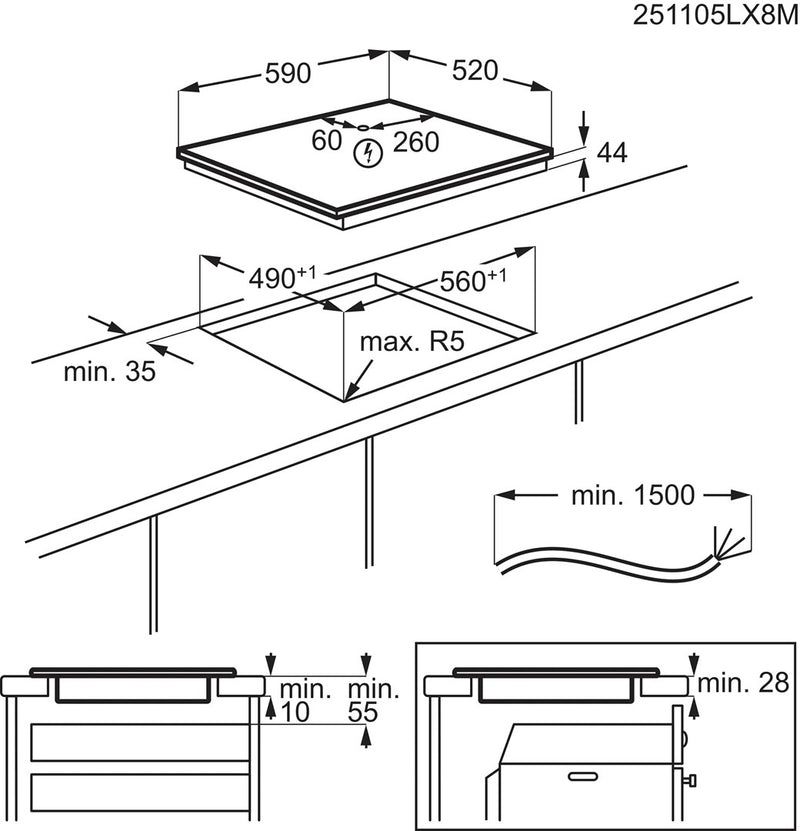 Electrolux EIV64453 Schwarz Einbau 60 cm Zonen-Induktionskochfeld 4 Zone(n)