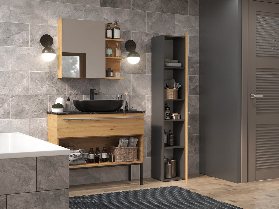 Topeshop NEL II ANT/ART bathroom storage cabinet Graphite, Oak