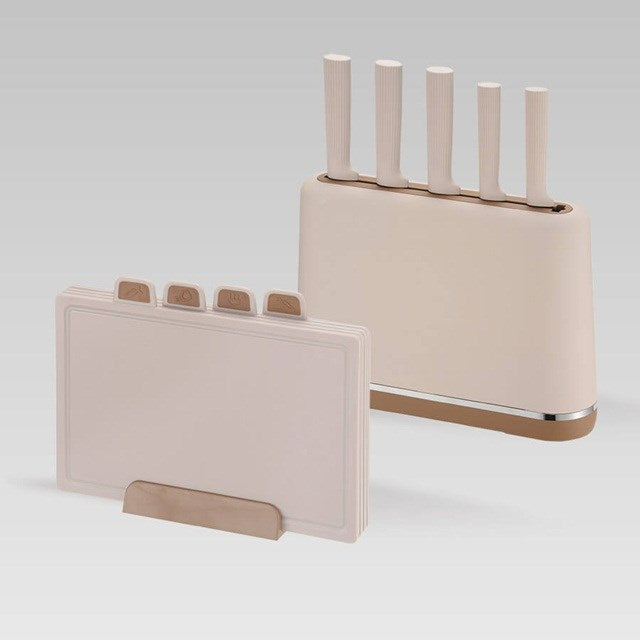 Maestro MR-1412-BEIGE Messerset mit Block + Schneidebrett-Set Beige