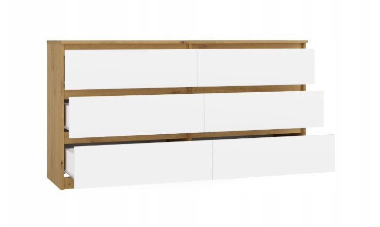 M6 MALWA KOMMODE 140 CM 6 SCHUBLADEN EICHE ARTISAN/WEISS