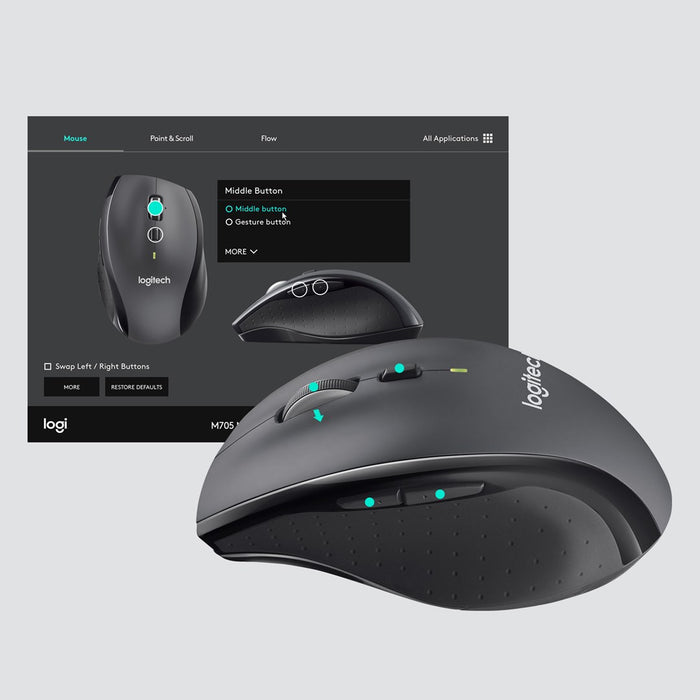 Logitech Marathon M705 - Mouse - right-handed - laser - wireless - 2.4 GHz - USB wireless receiver
