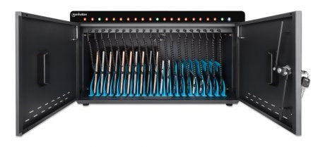 Manhattan iPad to 11" 20-bay Charging Cabinet Desktop via USB-C, Also other tablets and smartphones (with device to USB-C cable), Bays 264x22x235mm, D