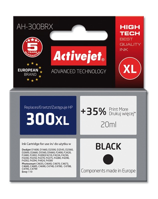 Activejet AH-300BRX Tinte (ersetzt HP 300XL CC641EE; Premium; 20 ml; schwarz)