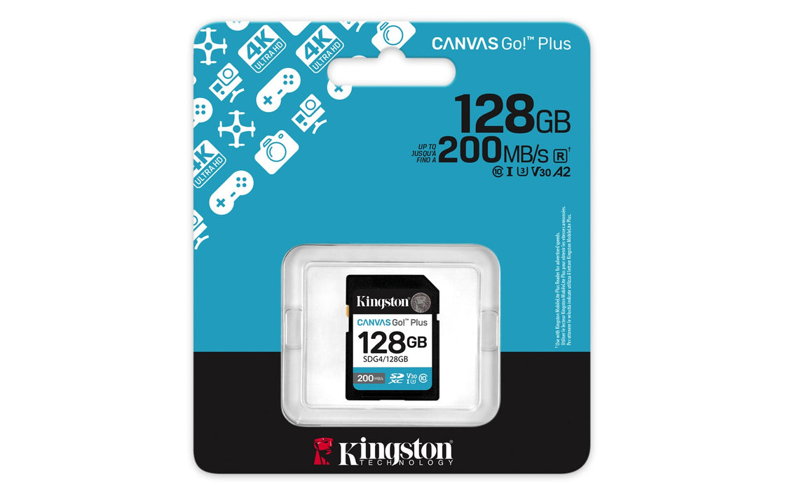 Kingston Canvas Go! Plus - Flash memory card - 128 GB - Video Class V30 / UHS-I U3 / Class10 - SDXC UHS-I