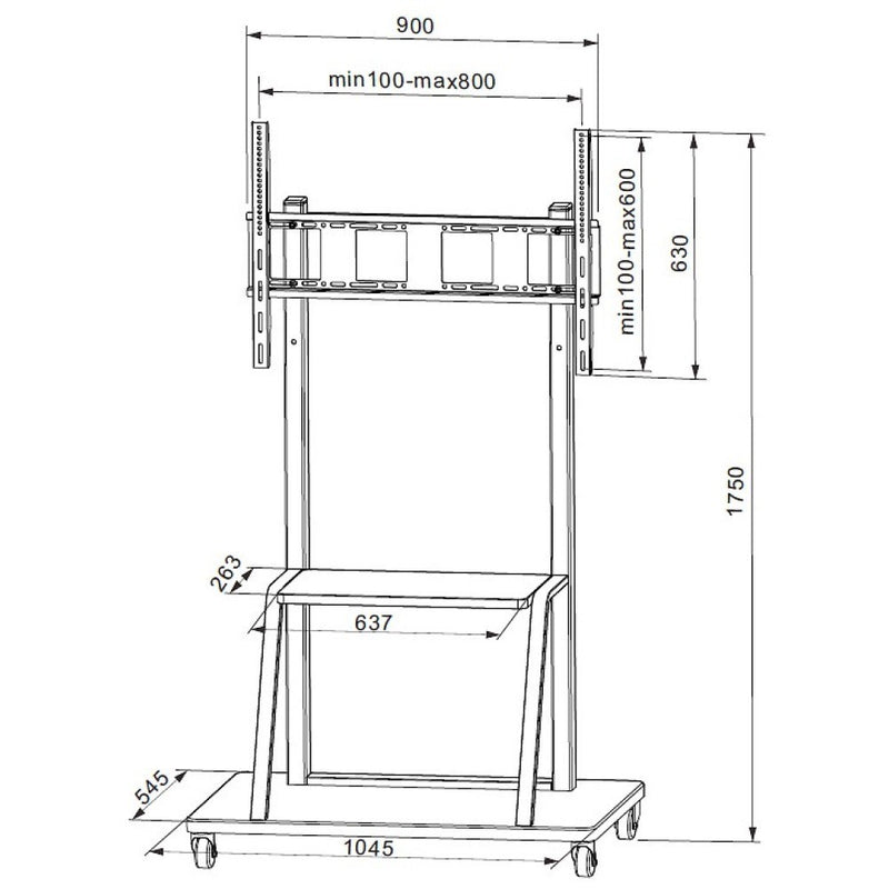 Techly ICA-TR30 Mobile TV Stand 55-100" up to 150kg adjustable 2 shelves