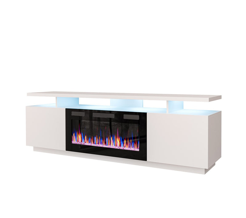 TV-Möbel EVA mit Elektrokamin 180x40x52 cm weiß/weiß Hochglanz