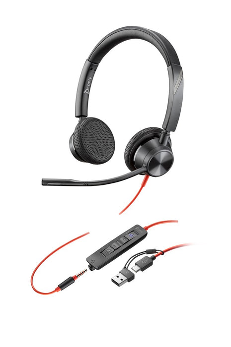 HP Poly Blackwire 3325 Stereo Microsoft Teams Certified USB-C Headset +3.5mm Plug +USB-C/A Adapter