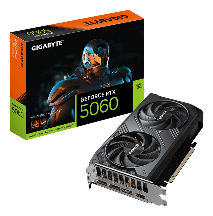 GIGABYTE GeForce RTX 5060 WINDFORCE MAX OC 8G Graphics Card - 8GB GDDR7, 128bit, PCI-E 5.0, 2512MHz Core Clock, 3 x DP, 1 x HDMI, NVIDIA DLSS 4, GV-N5