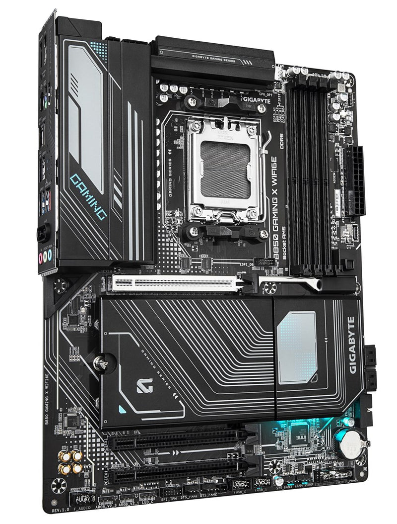 GIGABYTE B850 GAMING X WIFI6E Motherboard - AMD Ryzen 9000 Series CPUs, 12+2+2 Phases Digital VRM, up to 8200MHz DDR5 (OC), 1xPCIe 5.0 + 2xPCIe 4.0 M.