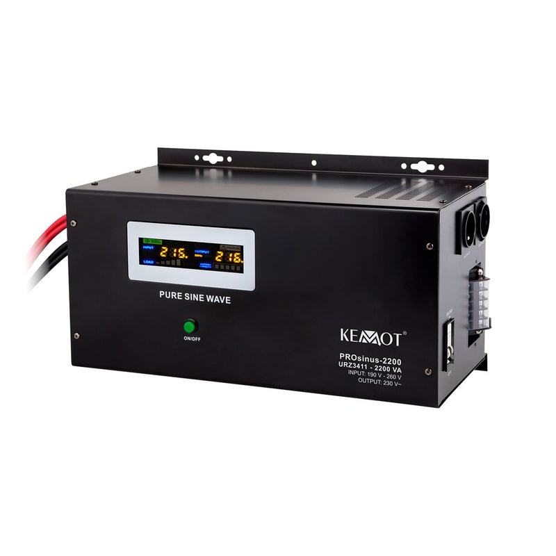 KEMOT PROsinus-2200 wall-mounted emergency power supply unit – inverter with a pure sine wave output and 12V charging function, 230V, 2200VA/1600W