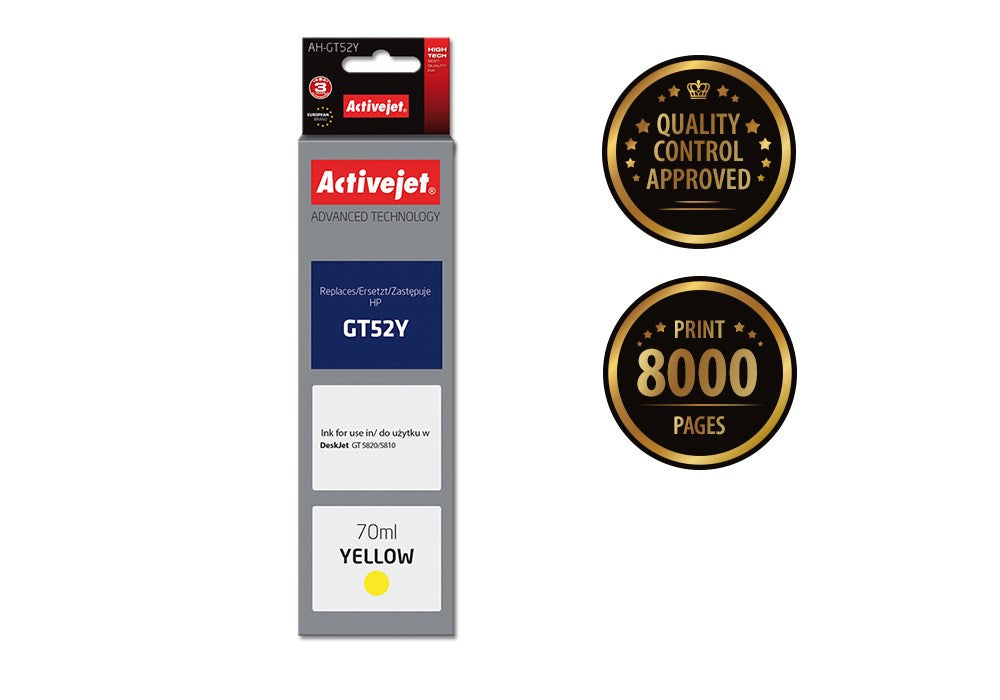 Activejet AH-GT52Y Ink Bottle (Replaces HP GT52Y M0H56AE; Supreme; 70 ml; 8000 pages, yellow)
