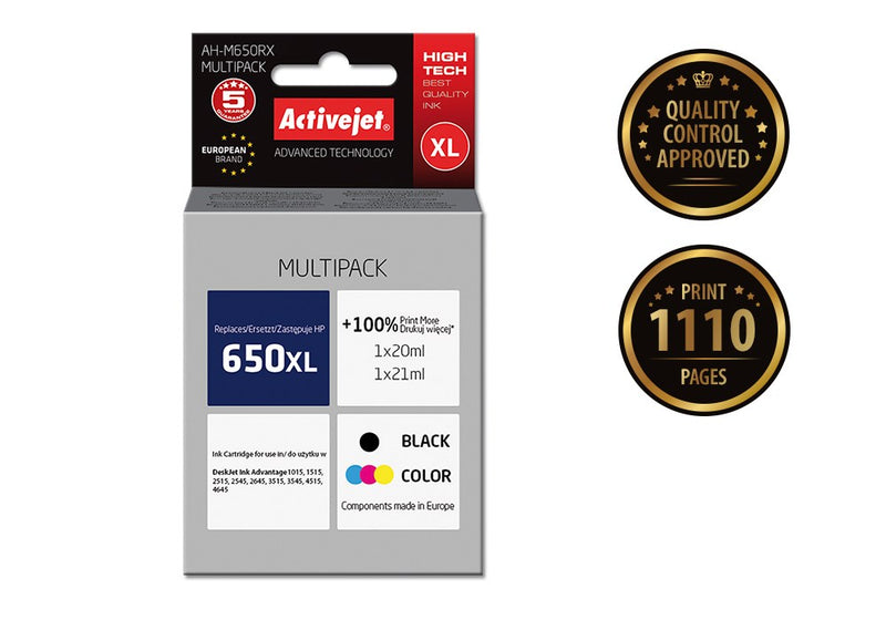 Activejet AH-M650RX Ink (replacement for HP 650 CZ101AE/CZ102AE; Premium; 1 x 20 ml, 1 x 21 ml; 1110 pages, black, color)