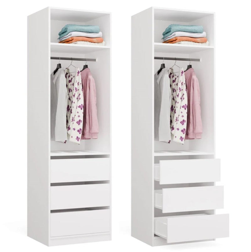 OPENO 1W1P3S WHITE Wardrobe – Modular Wardrobe with Clothes Rail and 3 Drawers
