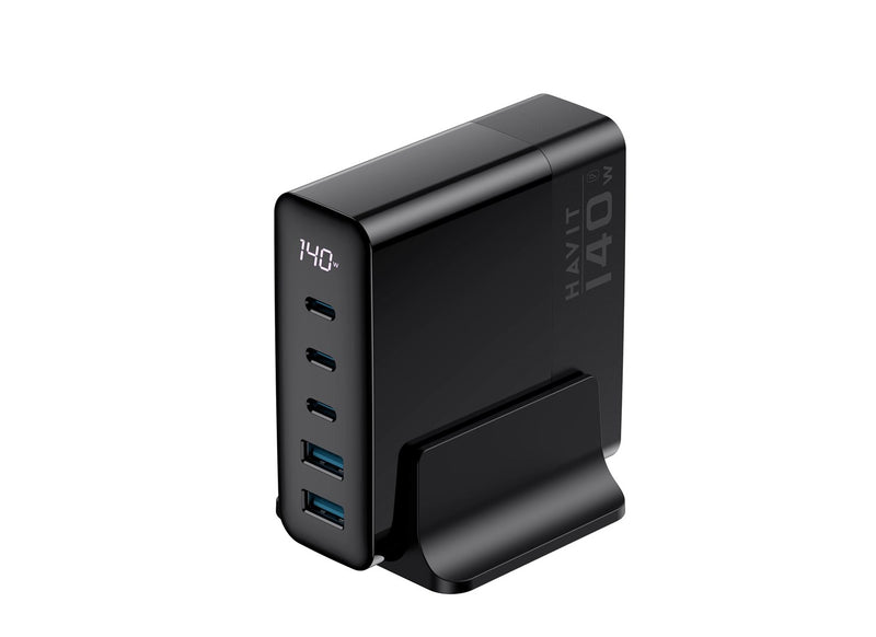 Havit UCLE004 EU - GaN five-port travel charger 140 W, black