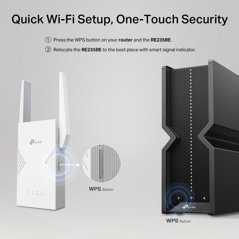 TP-Link RE235BE V1 - WLAN Range Extender - 2.5GbE, Wi-Fi 7 - Wi-Fi 7 - 2.4 GHz, 5 GHz