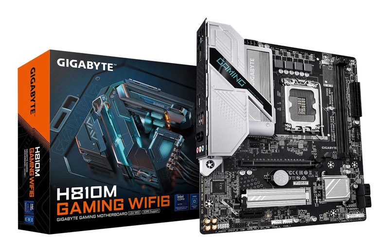 GIGABYTE H810M GAMING WIFI6 Motherboard - Intel Core Ultra (Series 2) CPUs, 4+1+2 Phases VRM, up to 6400MHz DDR5, 1xPCIe 4.0 M.2, 2.5GbE LAN, WIFI 6,