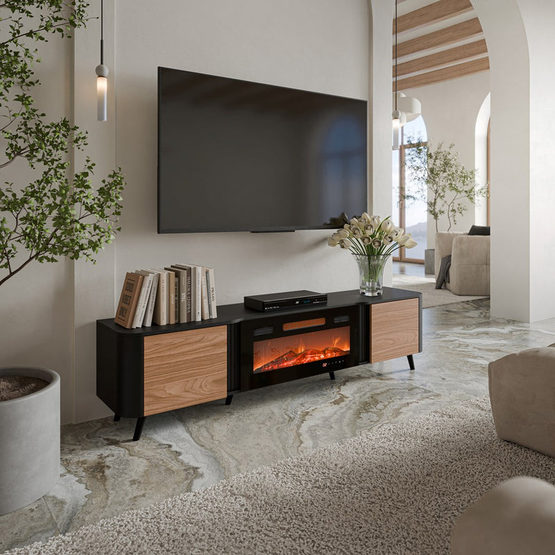 Cama Volare RTV cabinet 200 x 39 x 49 cm black/walnut + fireplace