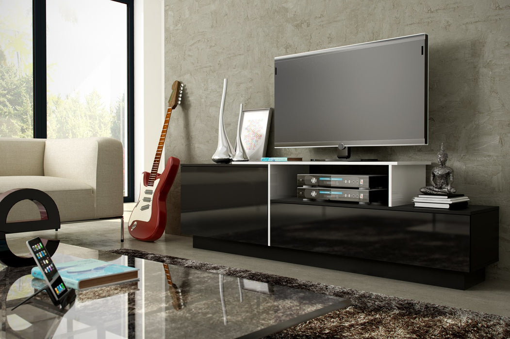 Cama TV cabinet SIGMA 3 180 black/black gloss + bia?y