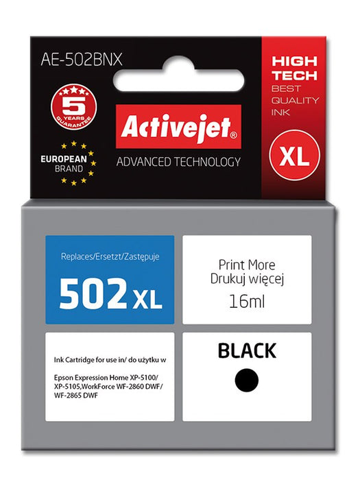 Activejet AE-502BNX ink (replacement for Epson 502XL W14010; Supreme; 16 ml; black)