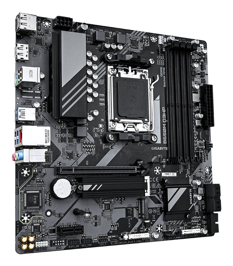 Carte mère GIGABYTE B650M D3HP - Processeurs AMD Ryzen série 9000, VRM 5+2+2 phases, jusqu'à 7600 MHz DDR5 (OC), 2xPCIe 4.0 M.2, LAN 2,5 GbE, USB 3.2 Gen 1