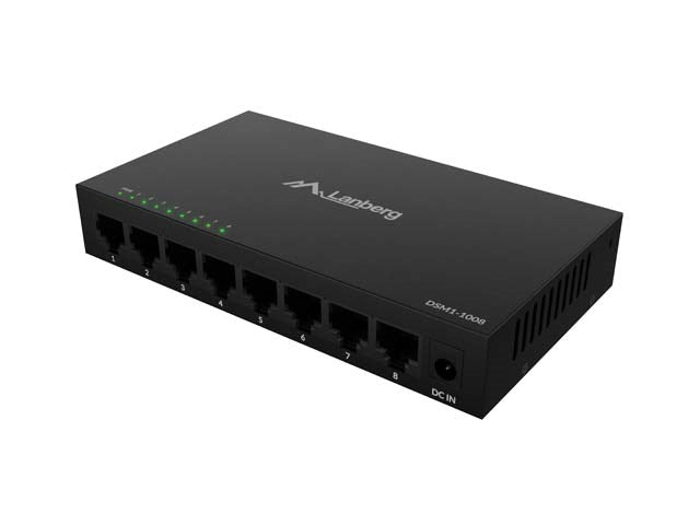 LANBERG DSM1-1008 SWITCH 8X 1GB/S UNMANAGED GIGABIT ETHERNET DESKTOP 12V (METAL CASE)