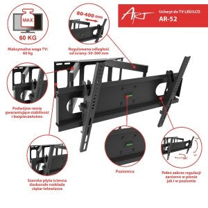 Support mural pour téléviseurs LCD/LED de 14 à 42 pouces, 35 kg, ART AR-44