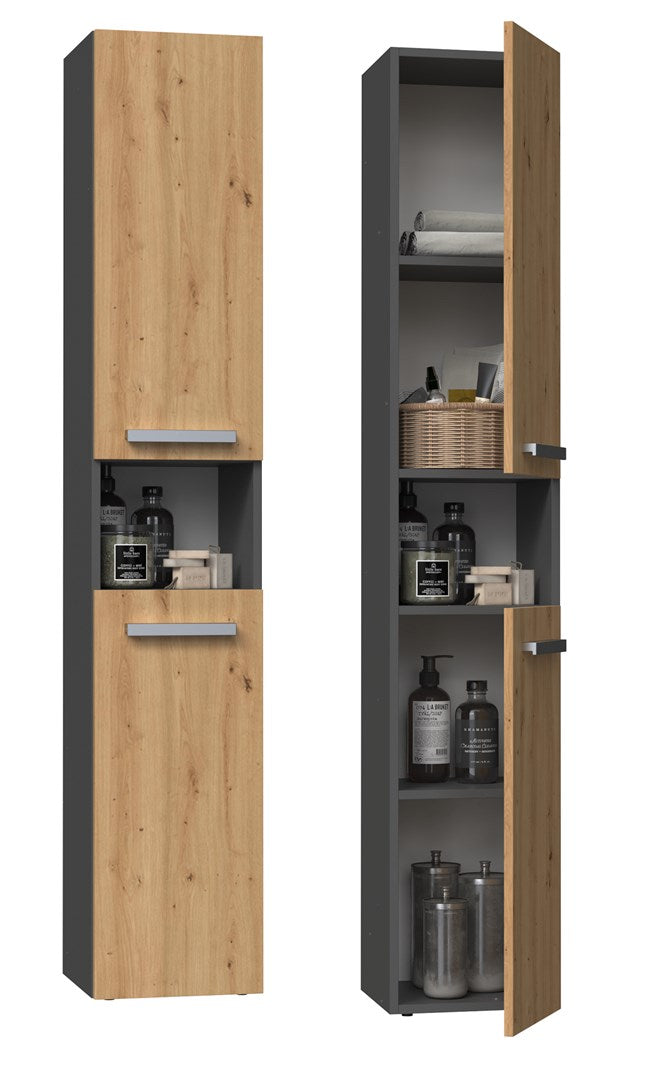 Meuble de salle de bain Topeshop NEL I ANT/ART Graphite, Chêne