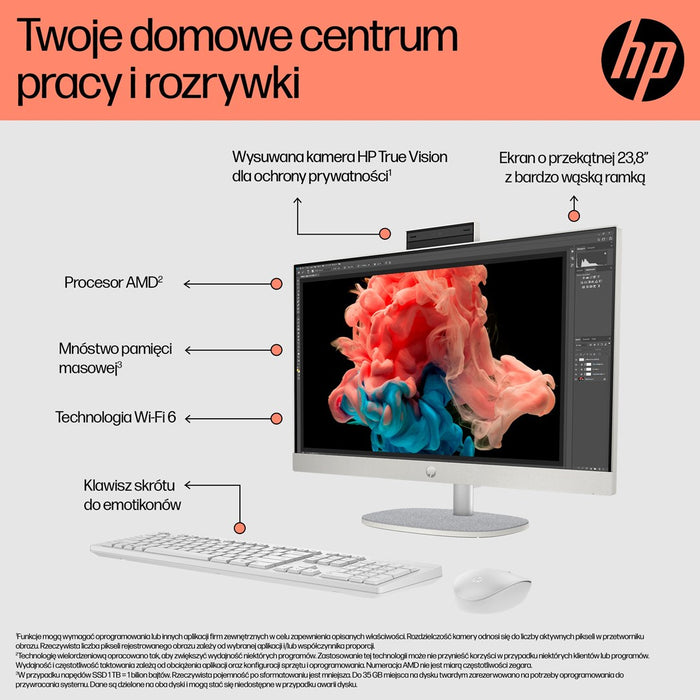 HP AIO 24-cr0144nw Ryzen 3 7320U 23.8"FHD IPS 250nits AG 8GB LPDDR5 SSD512 Radeon 610M Cam720p kB+Mouse Win11 Shell White 2Y
