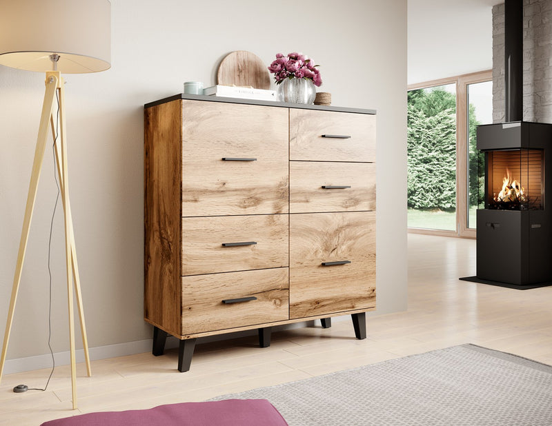Cama Sideboard LOTTA 110 2T4S Wotan Eiche/Mattschwarz