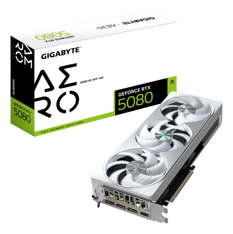 GIGABYTE GeForce RTX 5080 AERO OC SFF 16G Graphics Card - 16GB GDDR7, 256bit, PCI-E 5.0, 2730MHz Core Clock, 3 x DisplayPort, 1 x HDMI, GV-N5080AERO O